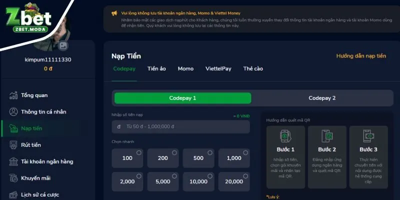 Nạp/rút trên nhà cái Zbet có được free không?